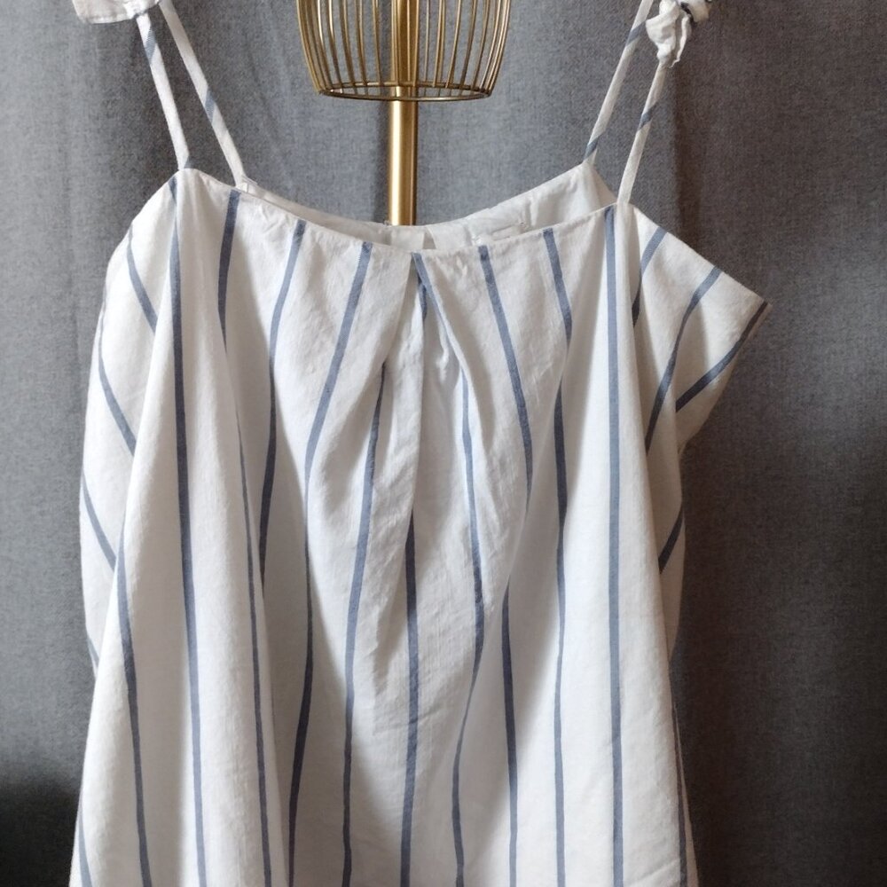 River Island White Blue Striped Camisole Top Size 12 Ruffle Strap Cotton Viscose - Picture 3 of 6